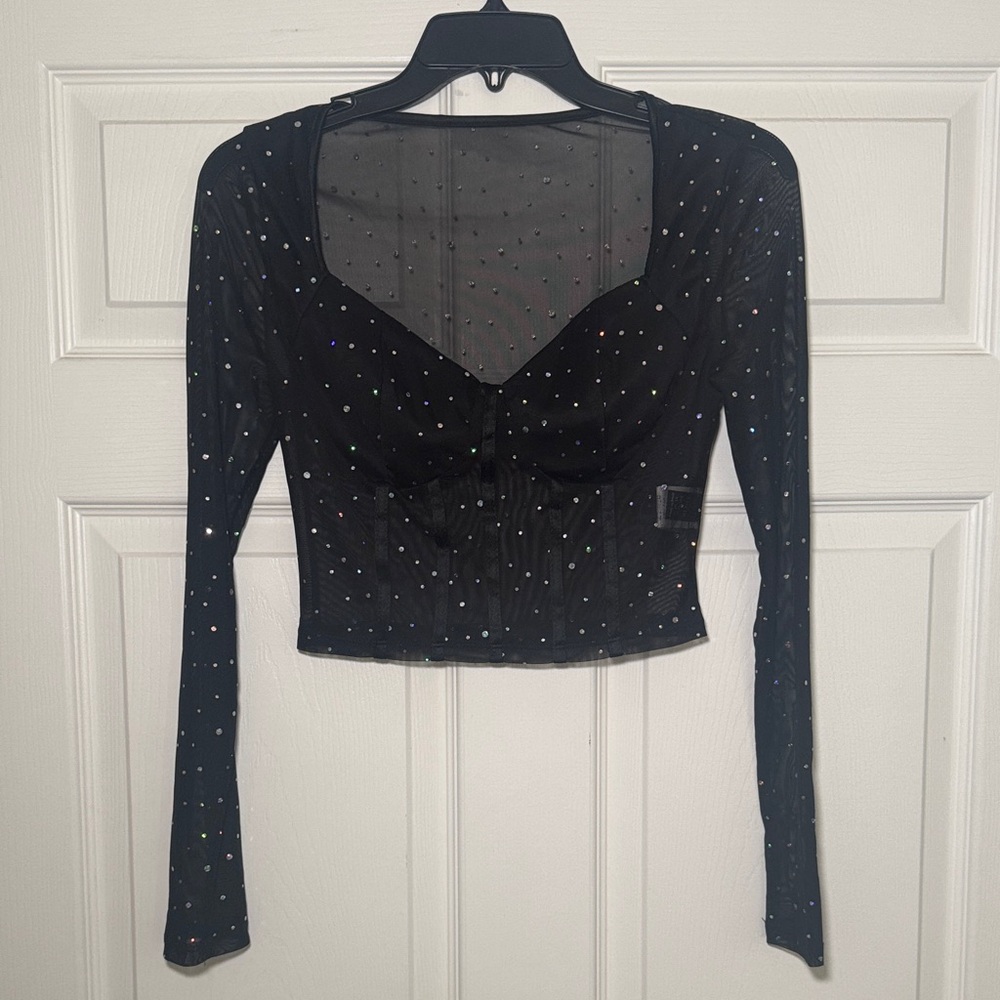 SHEIN Black multi color Sequin Crop Blouse